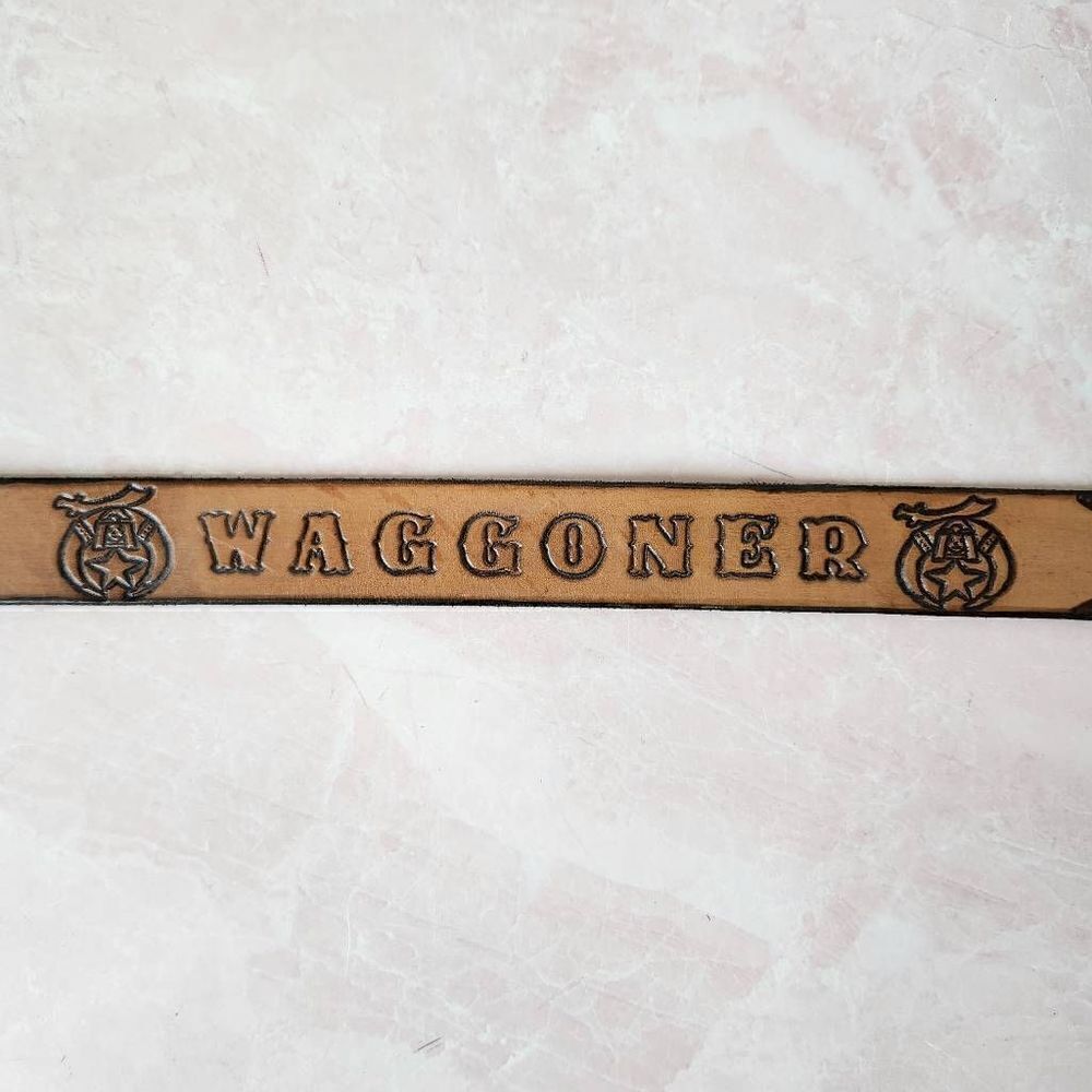 Waggoner last name personalized western belt size 42 leather brown
